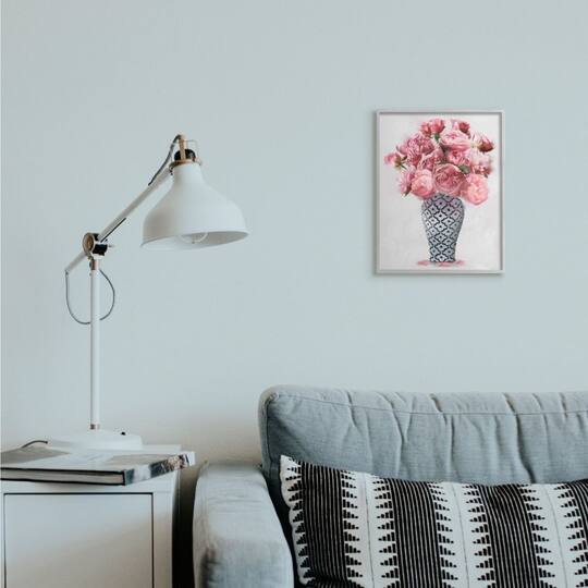 Stupell Industries Elegant Pink Peony Floral Bouquet in Vase Gray Framed Wall Art